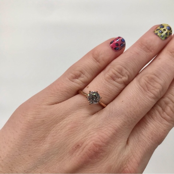 Rose Gold and Cubic Zirconia Solitaire Ring - Picture 5 of 7